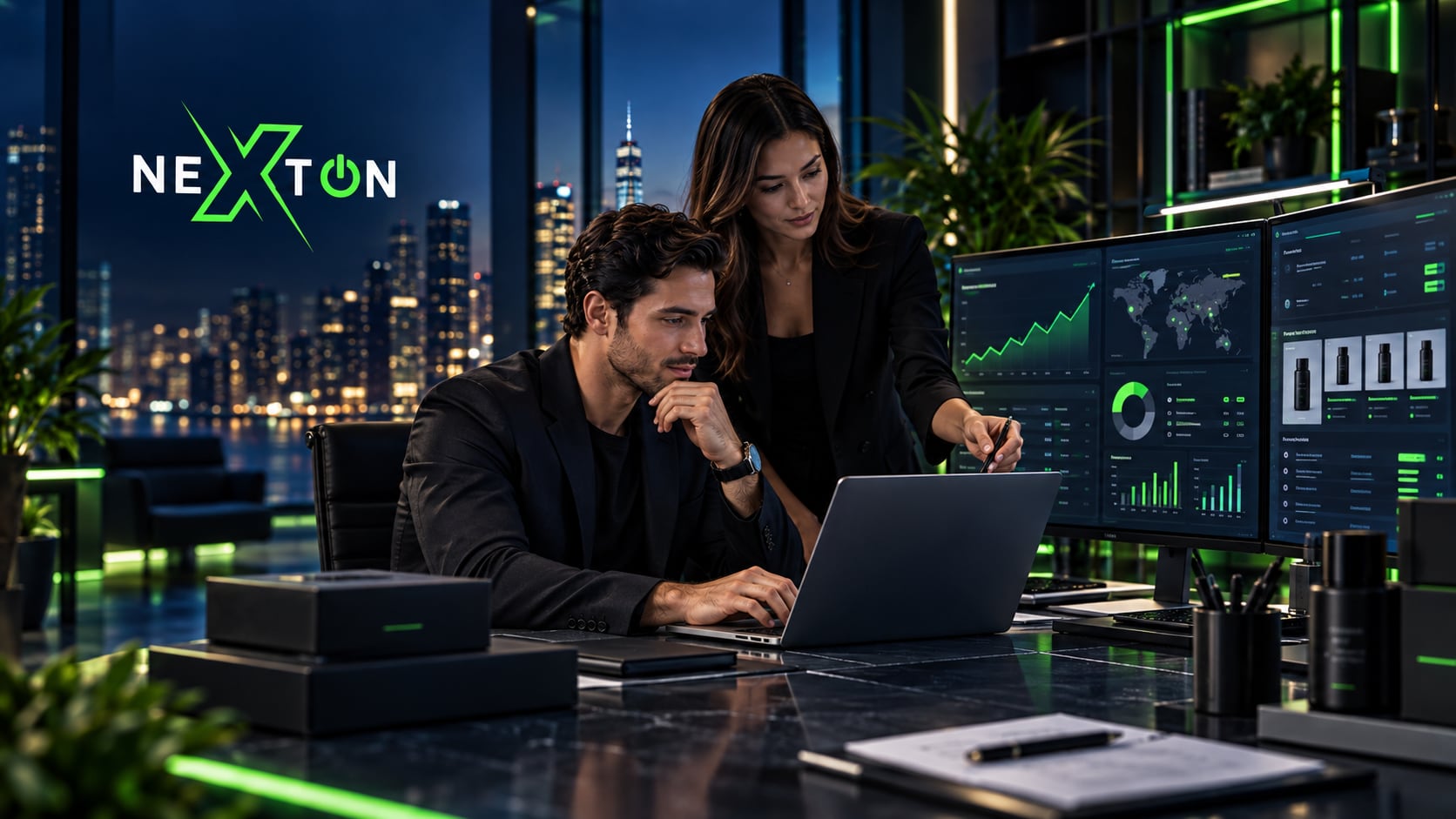 Executive analyzing global logistics and marketplace operations on a laptop