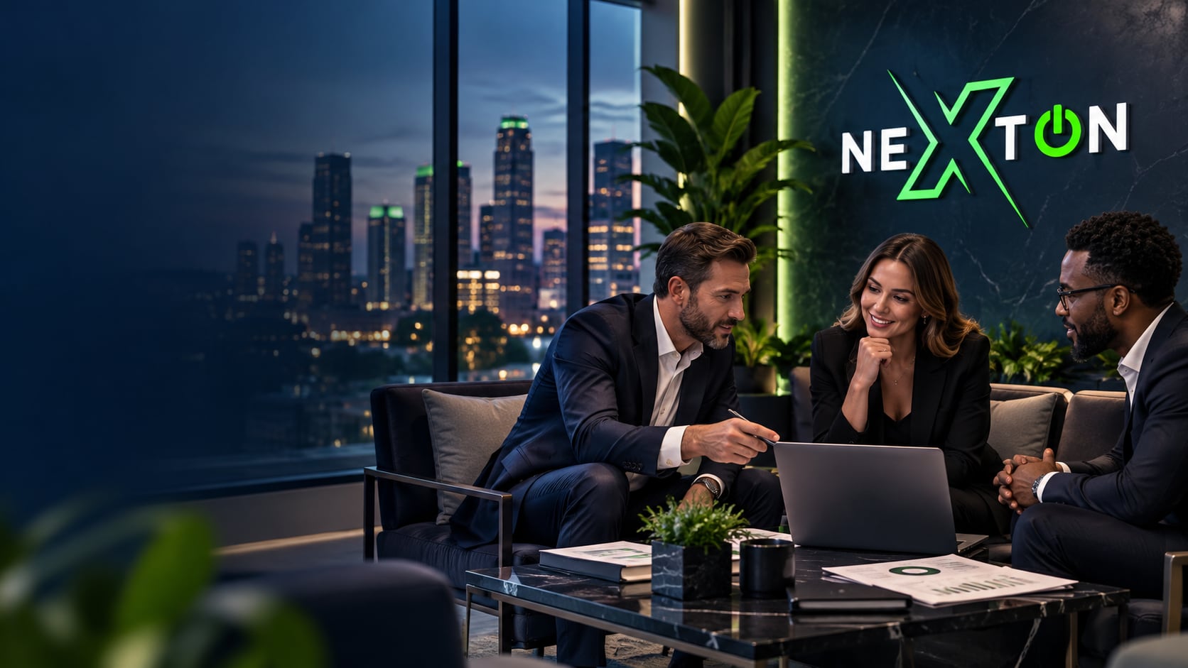 Professionals closing a business agreement in a conference room